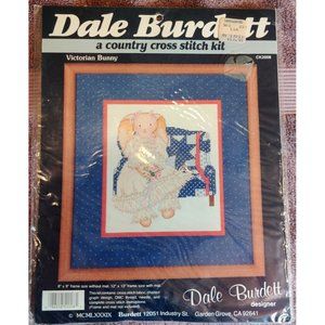 1989 Vtg Dale Burdett VICTORIAN BUNNY Cross Stitch Kit - Bunny On A Sofa 8x9"